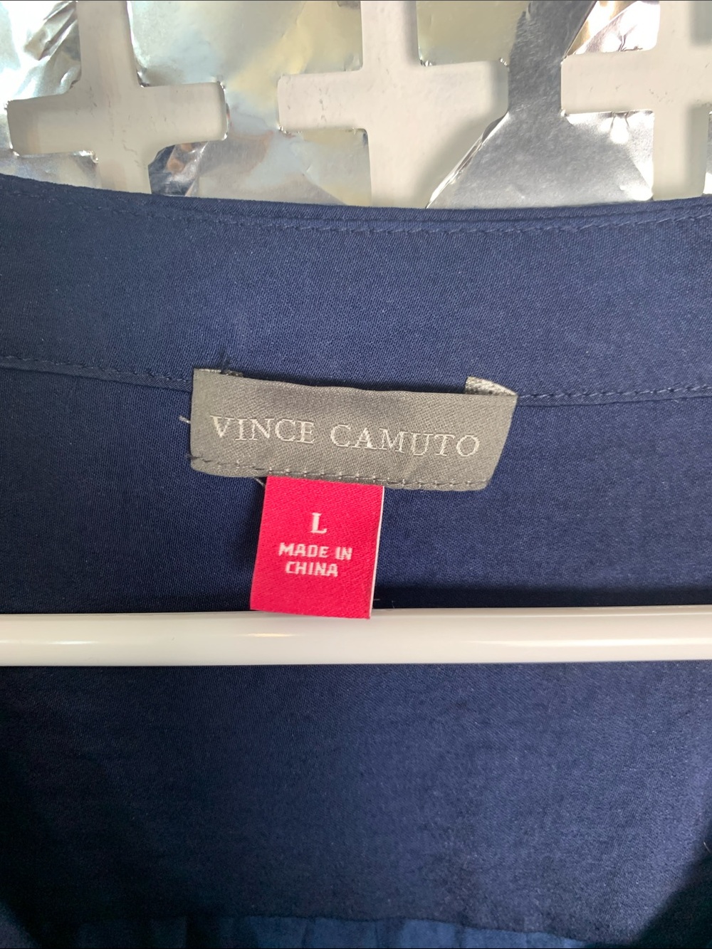 Vince Camuto Deep Navy V-Neck Long Sleeve Blouse - Picture 2 of 4